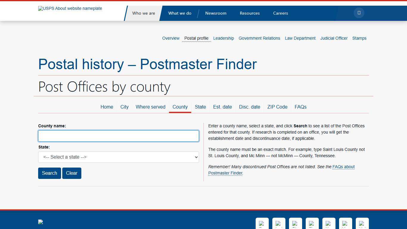 Post Offices by County - Postmaster Finder - Who we are - About.usps.com